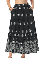 Boho Floral A-Line Tiered Maxi Skirt With Pockets