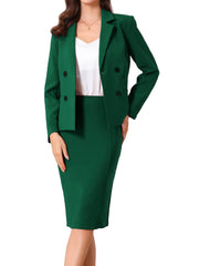 2 Pieces Long Sleeve Work Outfits Blazer and Pencil Skirt Suit Set