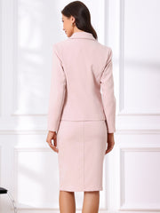 2 Pieces Long Sleeve Work Outfits Blazer and Pencil Skirt Suit Set
