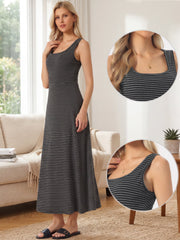 Striped U Neck Sleeveless Casual Maxi Tank Dress