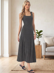 Striped U Neck Sleeveless Casual Maxi Tank Dress