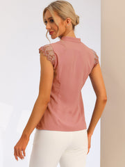 Work Top Office Lace Cap Sleeve Basic Shirt Blouse