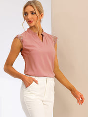 Work Top Office Lace Cap Sleeve Basic Shirt Blouse
