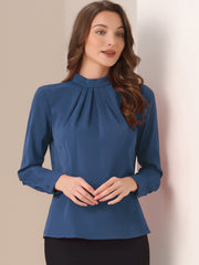 Stand Collar Chiffon Long Sleeve Business Casual Work Blouse