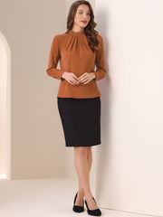 Stand Collar Chiffon Long Sleeve Business Casual Work Blouse