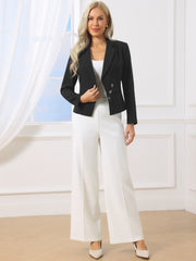 Notched Lapel Long Sleeve Asymmetric Button Down Blazer