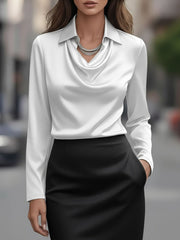 Collar Cowl Neck Long Sleeves Satin Blouse
