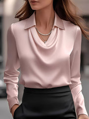 Collar Cowl Neck Long Sleeves Satin Blouse