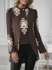 Boho Mock Neck Puff Long Sleeves Blouse