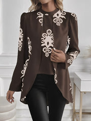 Boho Mock Neck Puff Long Sleeves Blouse