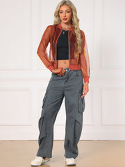 Sheer Mesh Shiny Long Sleeve See Through Zip Up Jacket