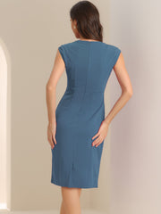 Pencil Sleeveless Pleated Front Elegant Business Sheath Dress