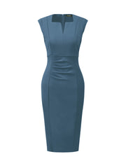 Pencil Sleeveless Pleated Front Elegant Business Sheath Dress