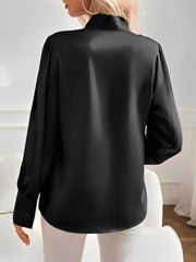 Versatile Bow Tie Satin Long Sleeve Shirt