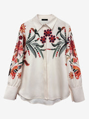 Floral Digital Print Lantern Sleeves Blouse
