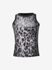 Sequin Leopard Color-Block Sleeveless Top