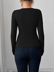 Asymmetrical Keyhole Metal-Embellished Leopard Long Sleeves Blouse