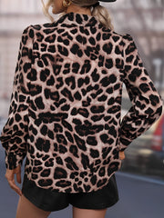Satin Leopard Print Long Sleeve Button Down Shirt