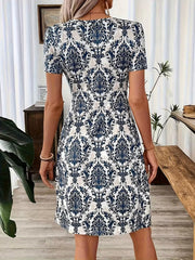 Short Sleeve V Neck Ruched Leopard Dress