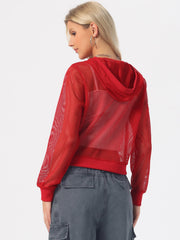 Zip Up Long Sleeve Mesh Sheer Hoodie Bomber Jackets