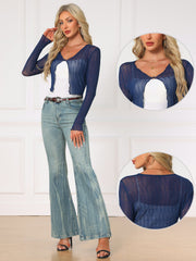 Long Sleeves Lightweight Sheer Textured Cropped Bolero Shrug