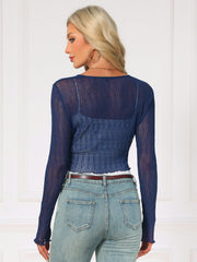 Long Sleeves Lightweight Sheer Textured Cropped Bolero Shrug