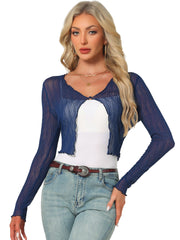 Long Sleeves Lightweight Sheer Textured Cropped Bolero Shrug