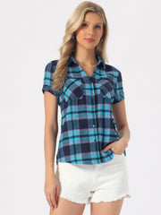 Cotton Classic Button Down Plaid Short Sleeve Shirt