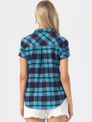 Cotton Classic Button Down Plaid Short Sleeve Shirt