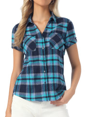 Cotton Classic Button Down Plaid Short Sleeve Shirt