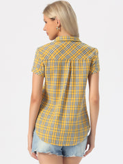 Cotton Classic Button Down Plaid Short Sleeve Shirt
