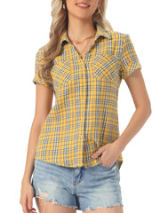 Cotton Classic Button Down Plaid Short Sleeve Shirt