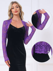 Floral Lace Long Sleeve Open Front Cropped Bolero Shrugs
