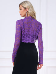 Floral Lace Long Sleeve Open Front Cropped Bolero Shrugs