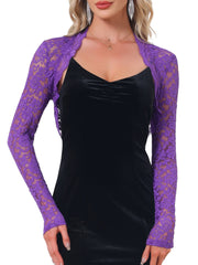 Floral Lace Long Sleeve Open Front Cropped Bolero Shrugs