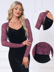 Floral Lace Long Sleeve Open Front Cropped Bolero Shrugs