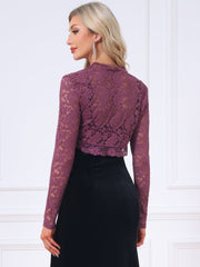 Floral Lace Long Sleeve Open Front Cropped Bolero Shrugs