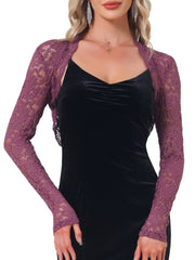 Floral Lace Long Sleeve Open Front Cropped Bolero Shrugs