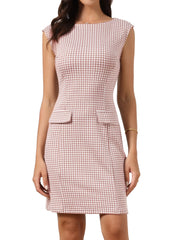 Sleeveless Boat Neck Vintage Houndstooth Work Dress
