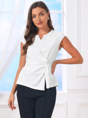 Cap Sleeve Ruched Twist Knot Work Office Blouse