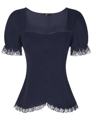 Sweetheart Neck Puff Short Sleeve Lace Up Gothic Blouse