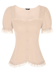 Sweetheart Neck Puff Short Sleeve Lace Up Gothic Blouse