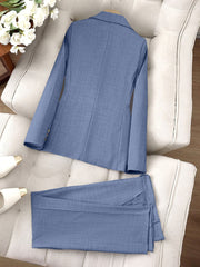 2 Pieces Notched Lapel One Button Lined Blazer & Straight Legs Trousers Pants Suit Set