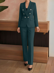 2 Pieces Shawl Collar Double Breasted Blazer & Straight Legs Trousers Pants Suit Set