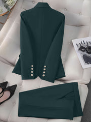 2 Pieces Shawl Collar Double Breasted Blazer & Straight Legs Trousers Pants Suit Set