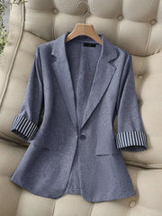 3/4 Sleeves Striped Patchwork One Button Blazer