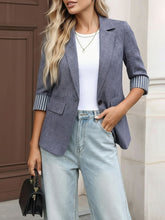 3/4 Sleeves Striped Patchwork One Button Blazer