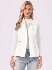 Zip Up Pockets Sleeveless Cargo Jacket Utility Vest