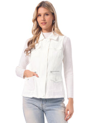 Zip Up Pockets Sleeveless Cargo Jacket Utility Vest