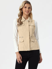 Zip Up Pockets Sleeveless Cargo Jacket Utility Vest